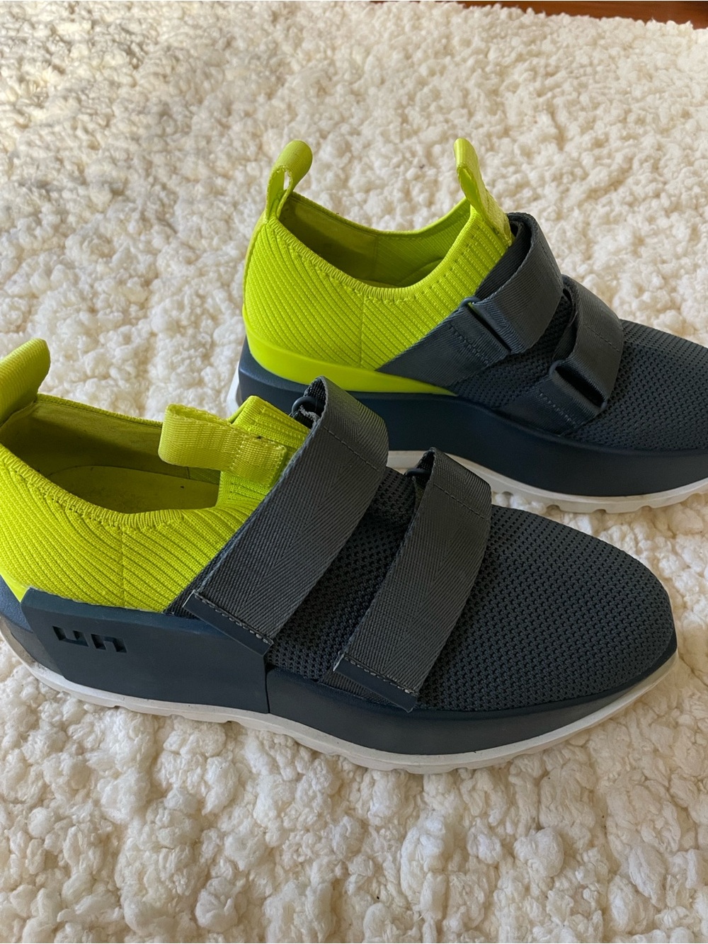 United Nude Roko Run II Neon Lime and Charcoal Strap Slip-On Sneakers